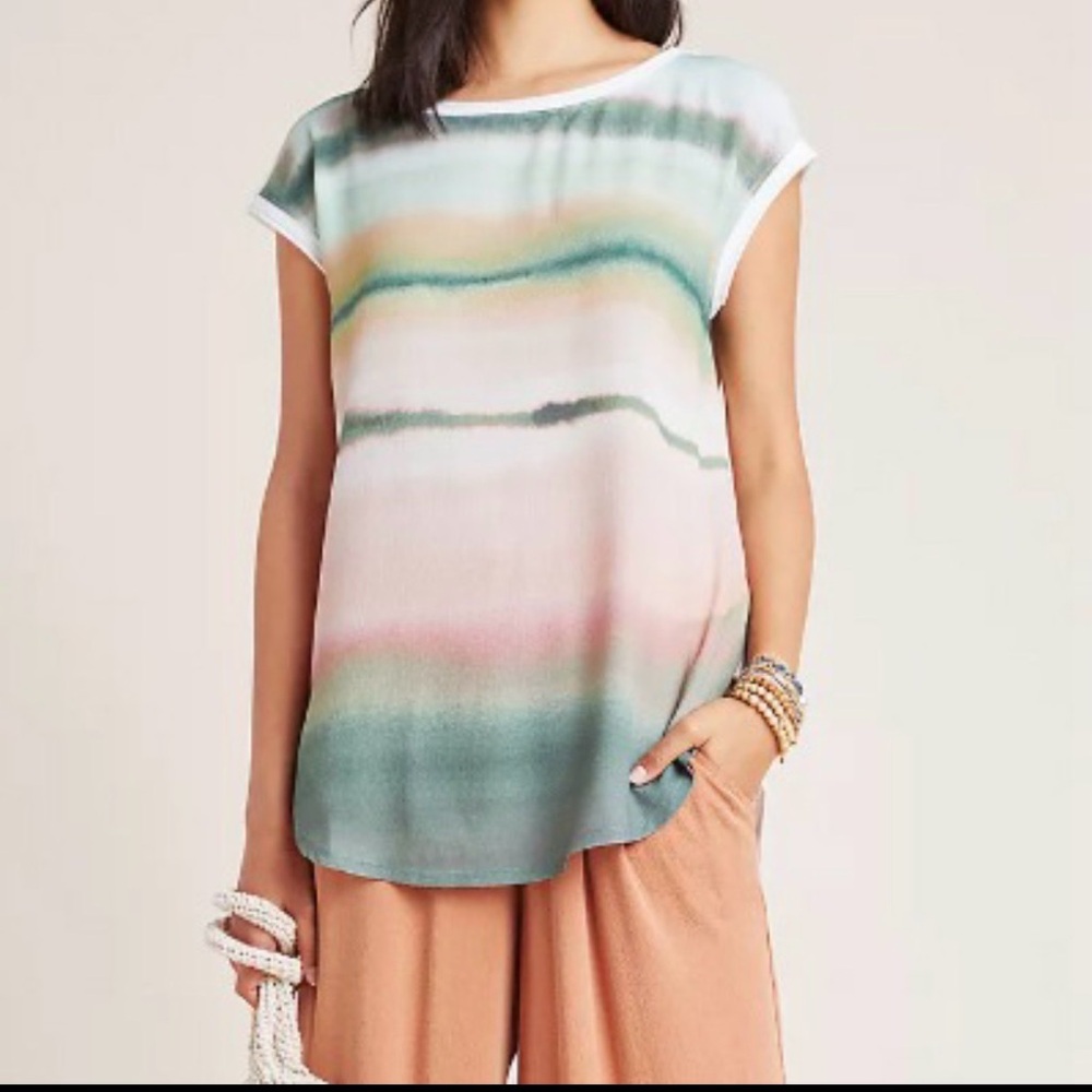 Anthropologie Pastel Striped Short Sleeve Tee in Mint, Pink, Peach